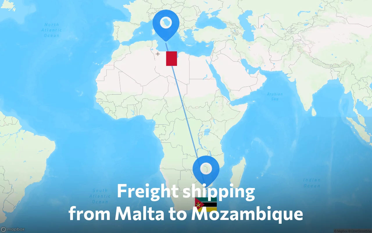 Shipping route from Malta to Mozambique