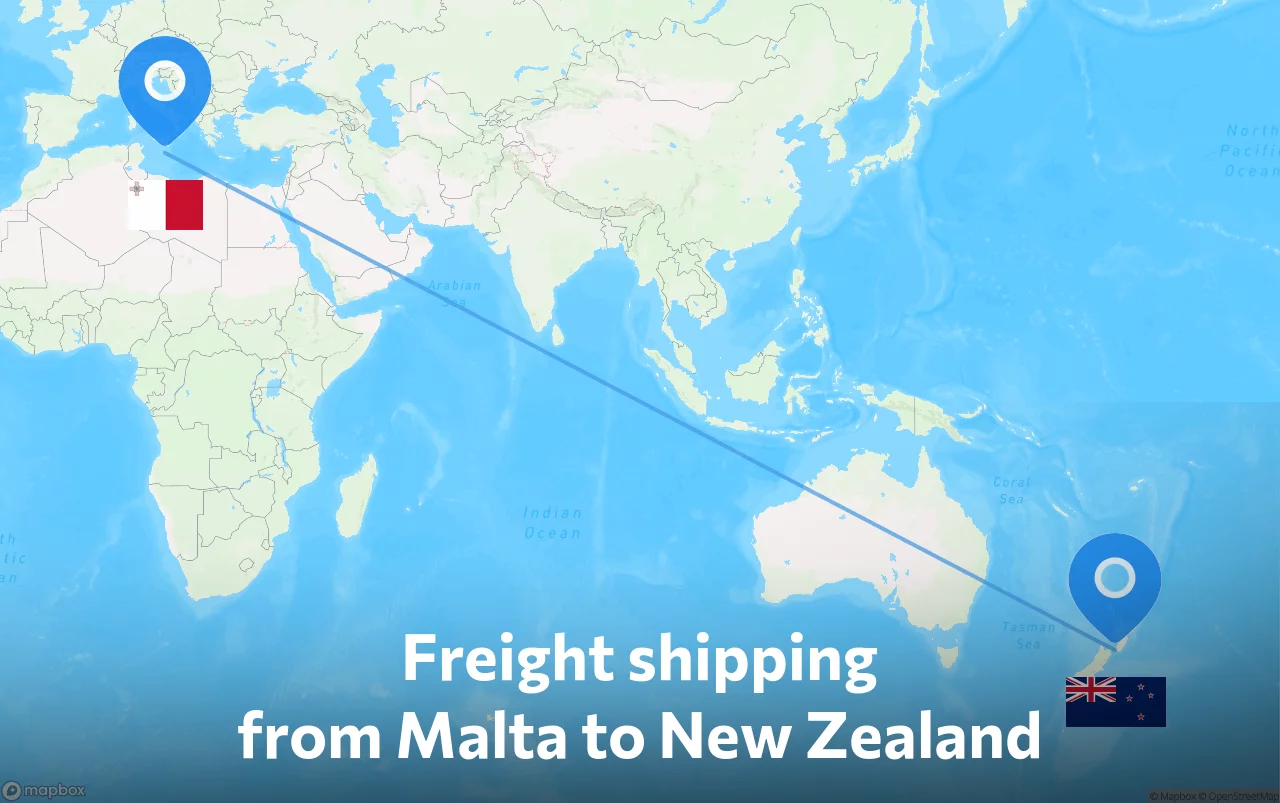 Shipping route from Malta to New Zealand