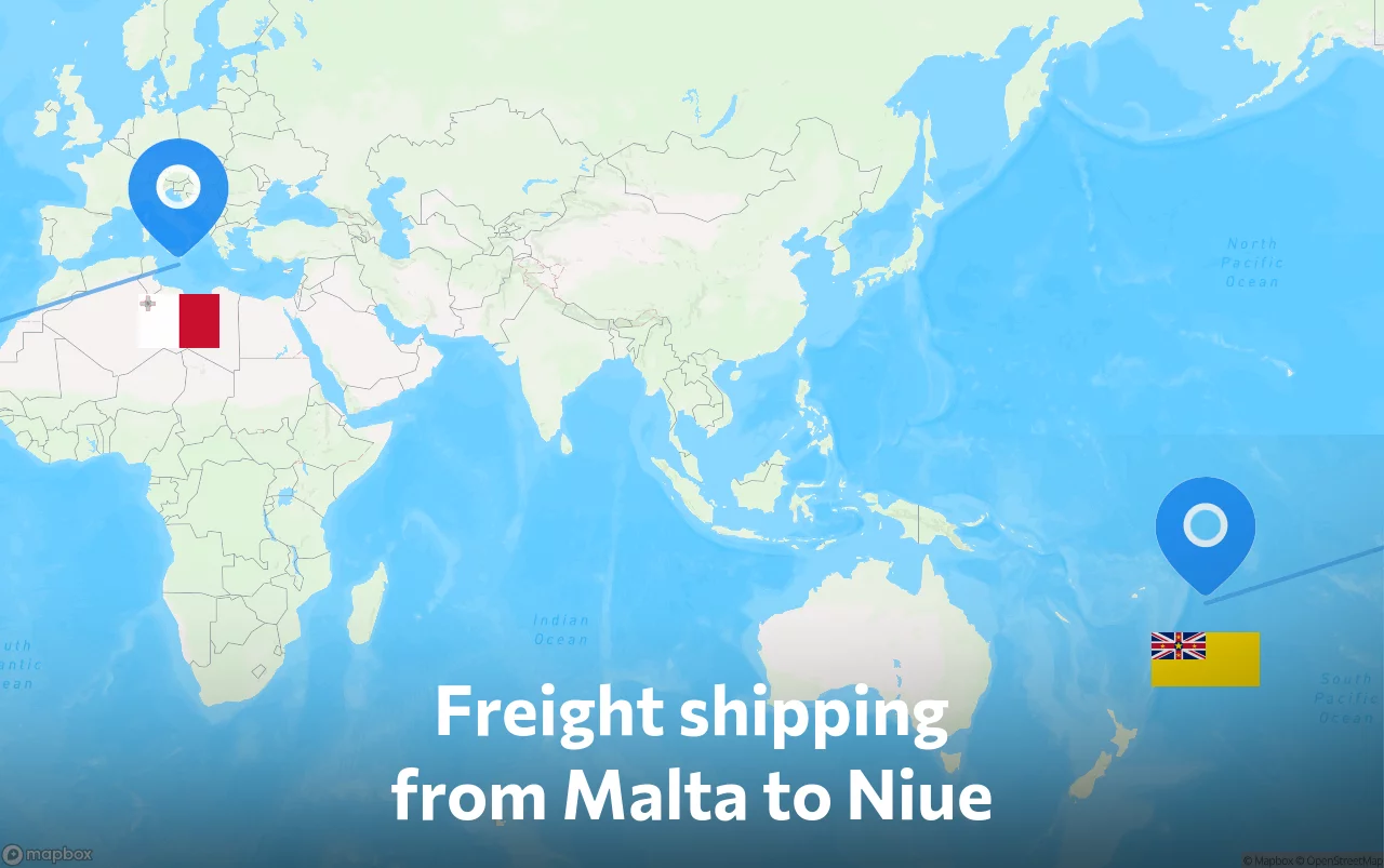 Shipping route from Malta to Niue
