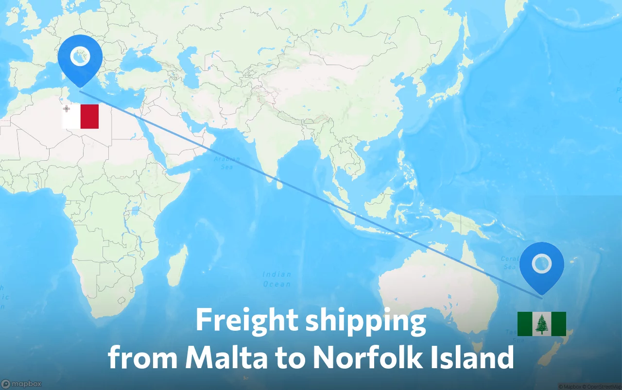 Shipping route from Malta to Norfolk Island