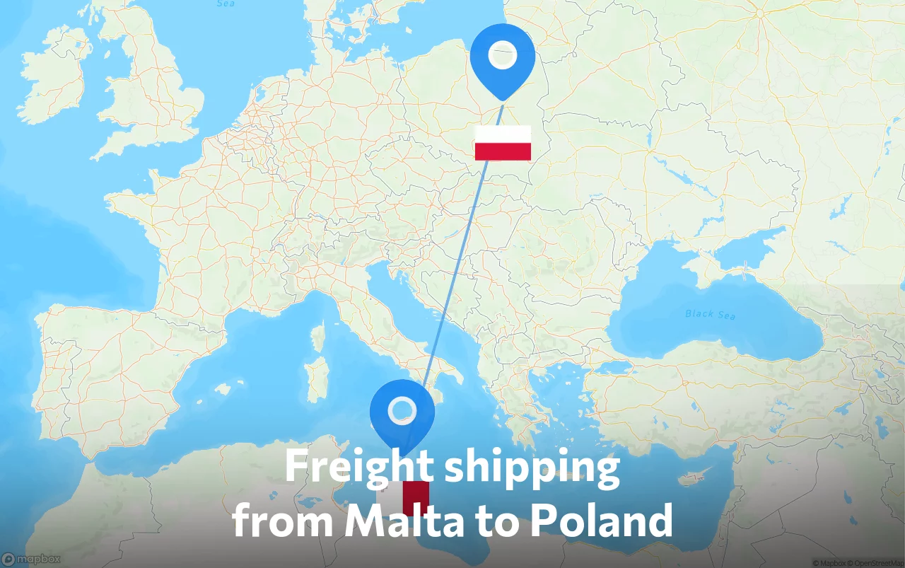 Shipping route from Malta to Poland