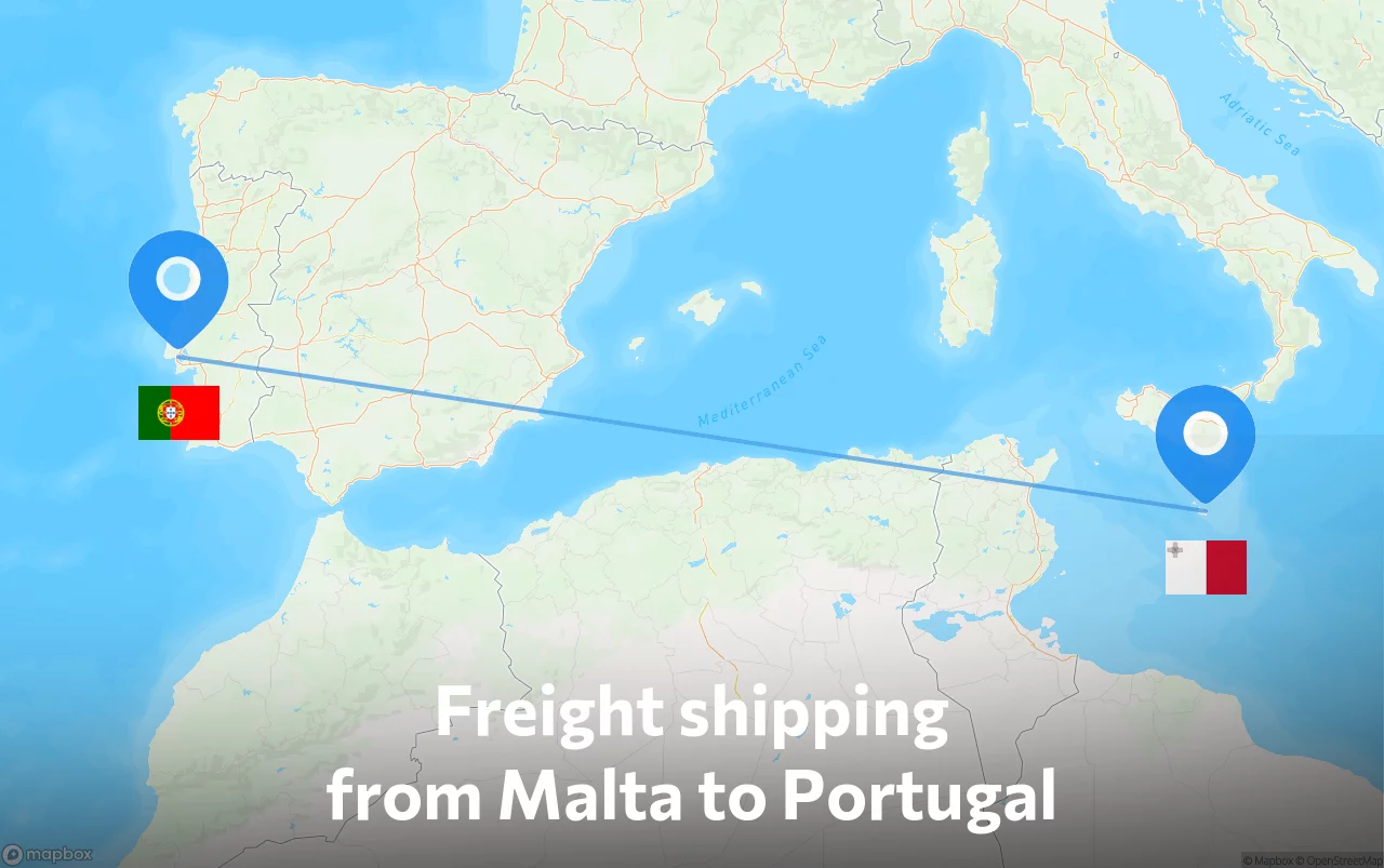 Shipping route from Malta to Portugal