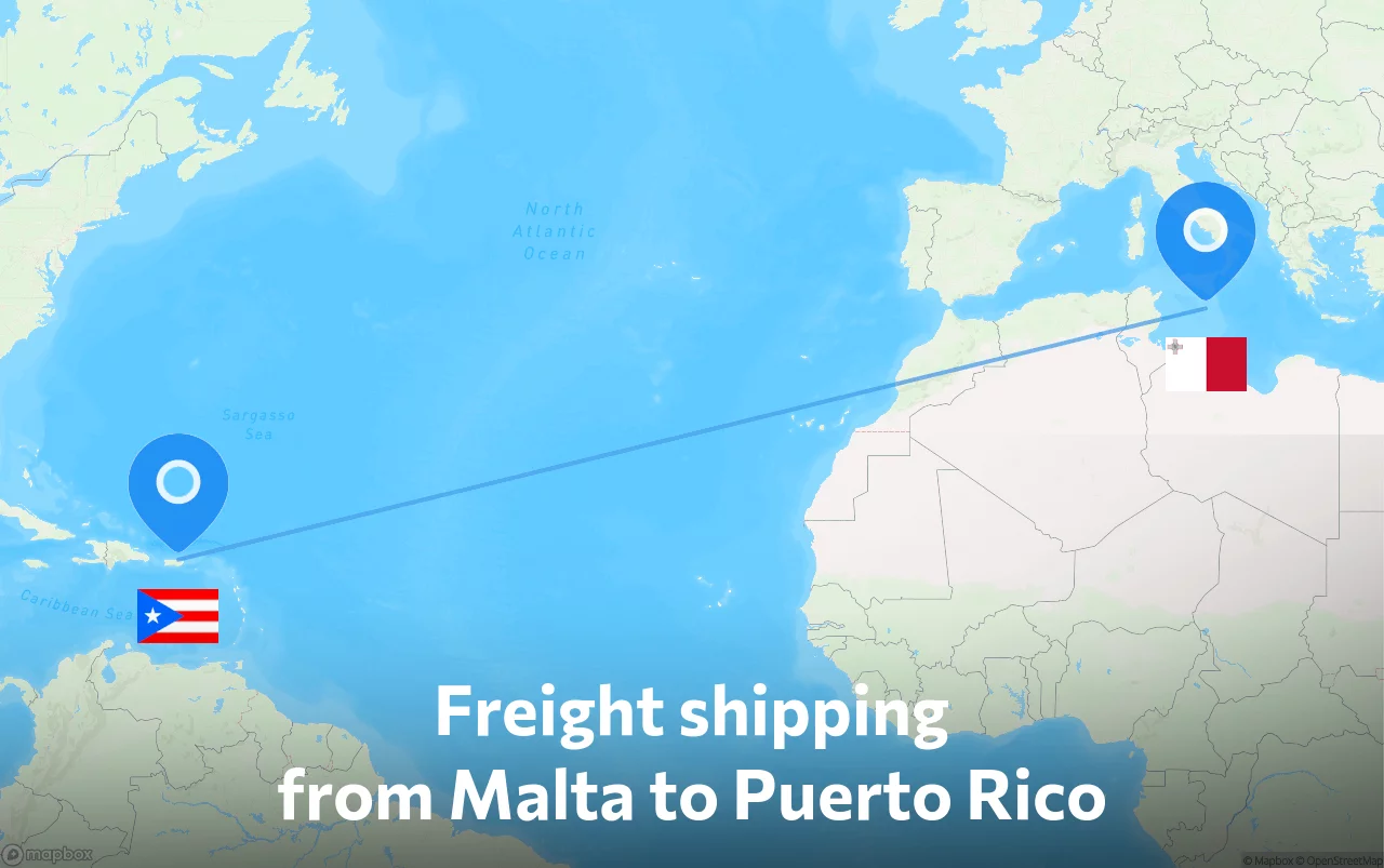 Shipping route from Malta to Puerto Rico