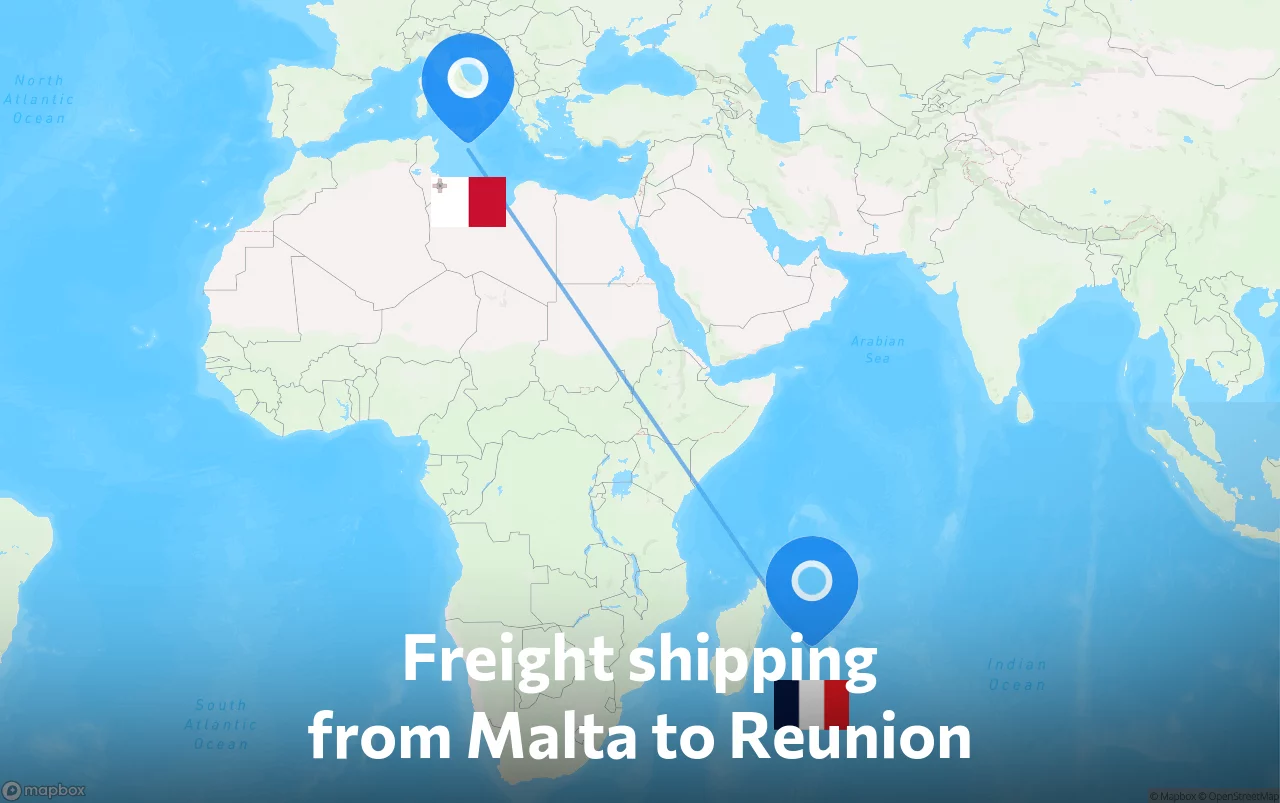 Shipping route from Malta to Reunion
