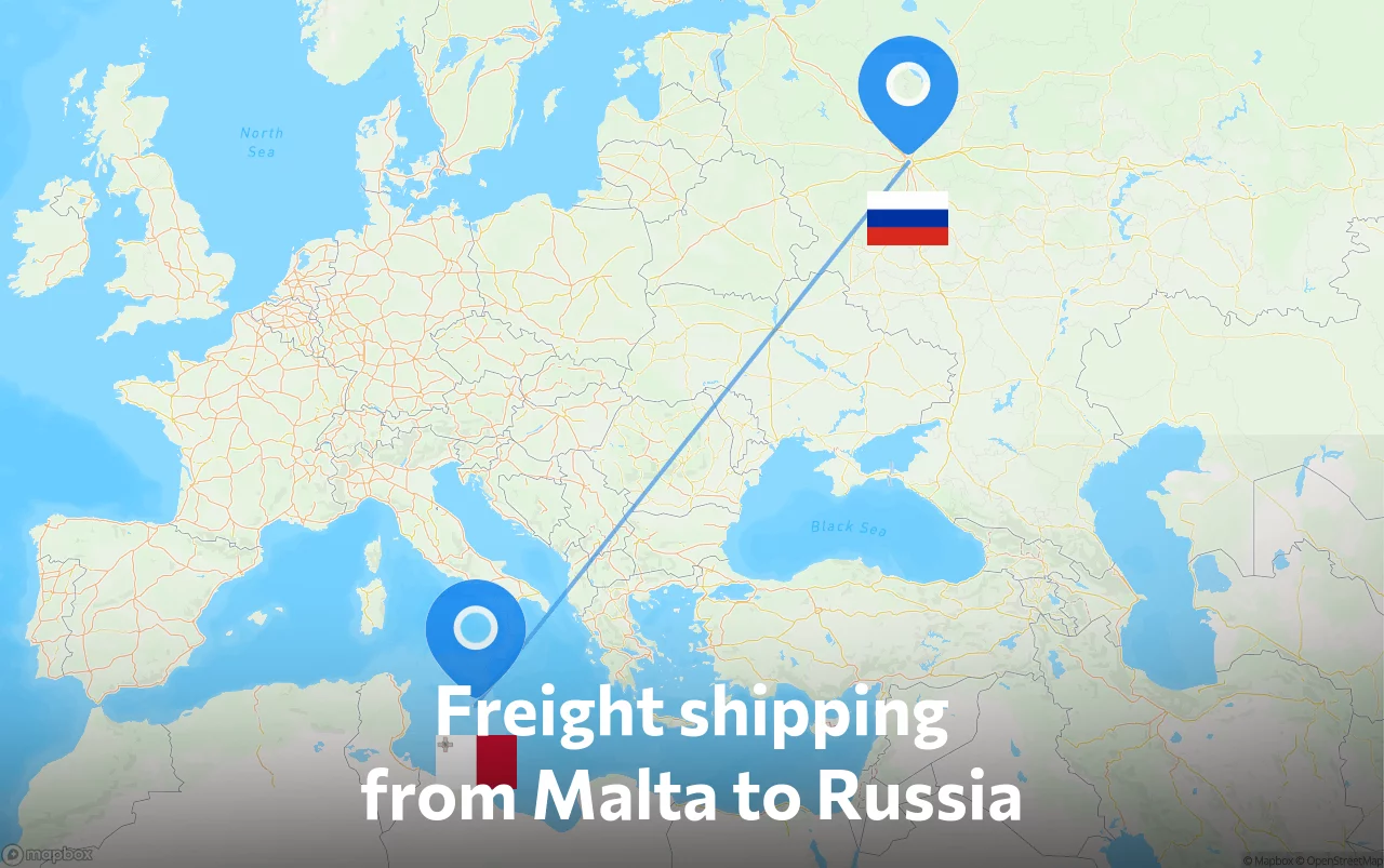 Shipping route from Malta to Russia