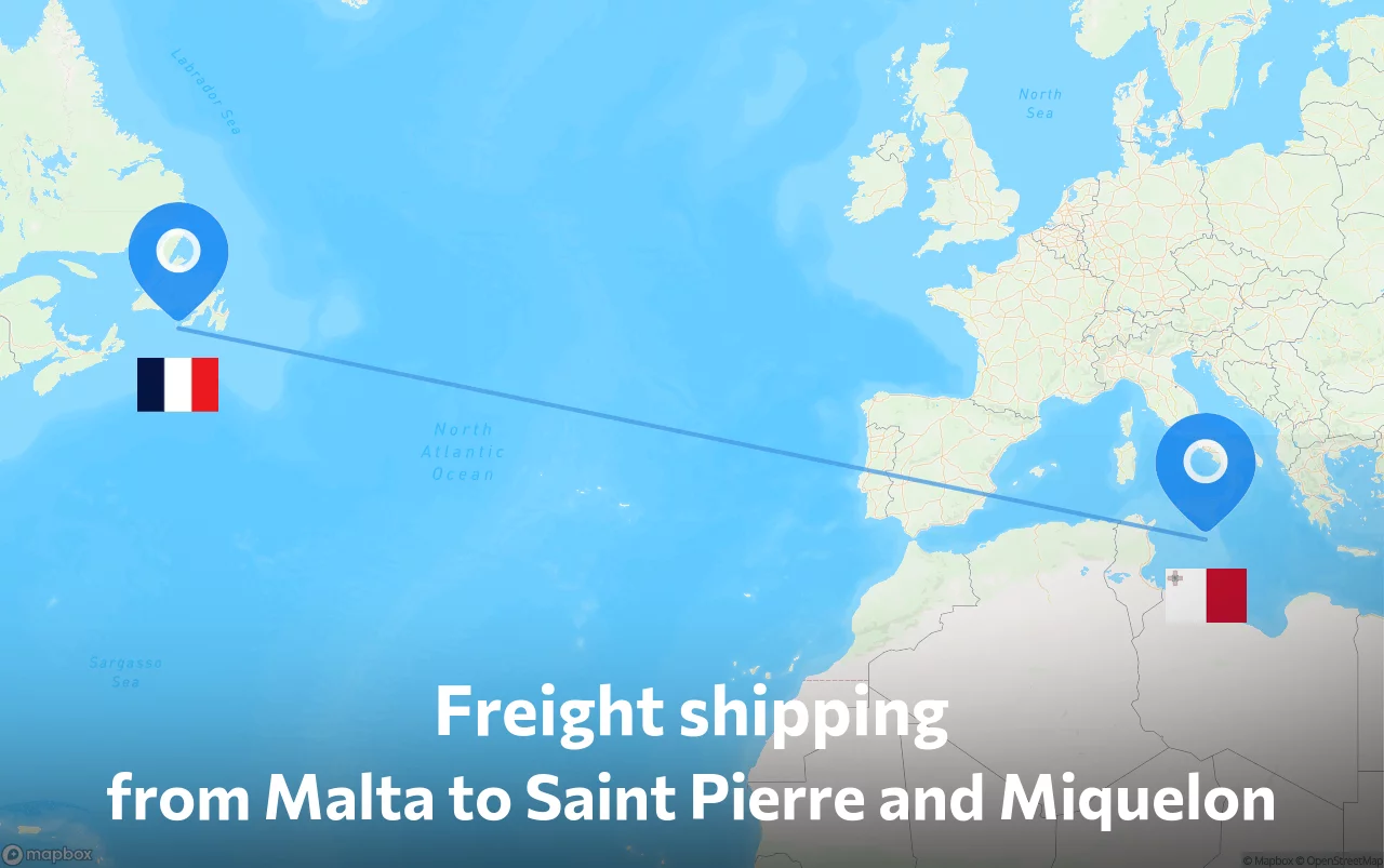 Shipping route from Malta to Saint Pierre and Miquelon