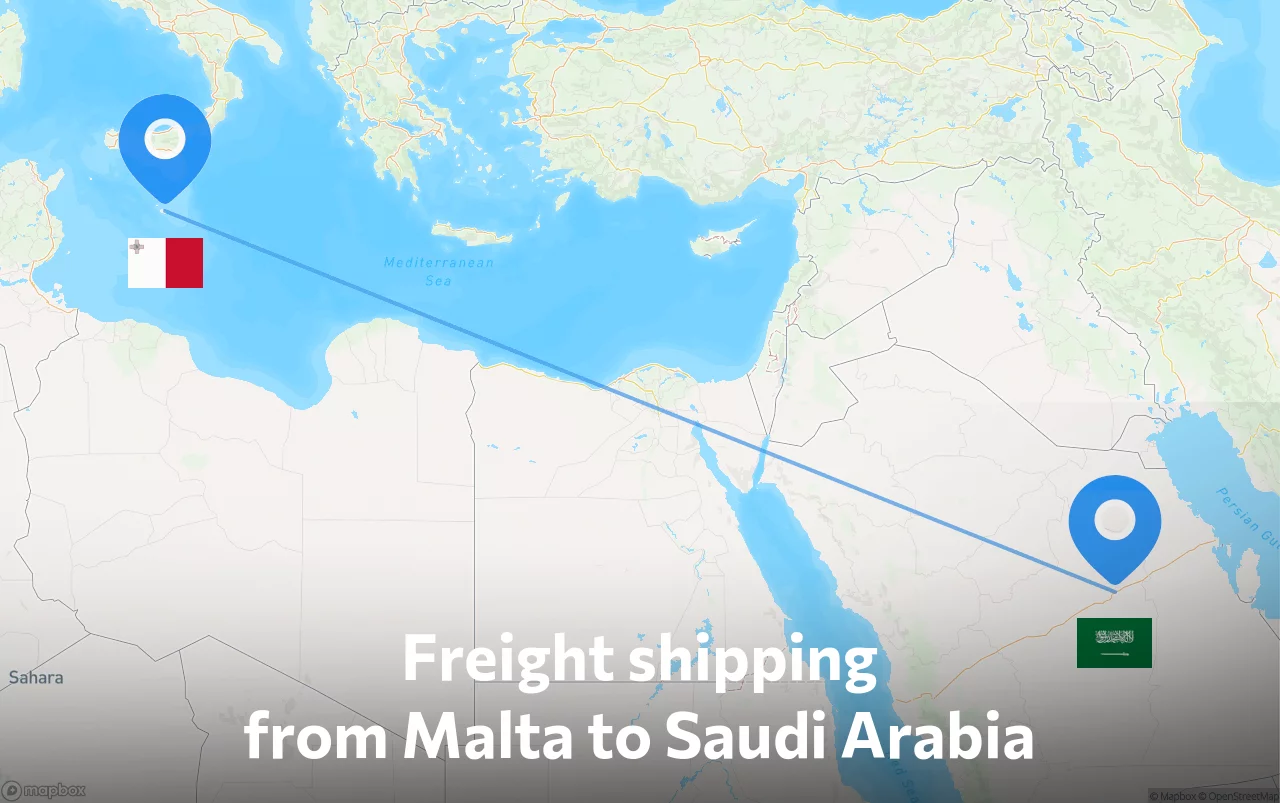 Shipping route from Malta to Saudi Arabia