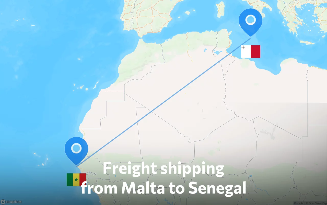 Shipping route from Malta to Senegal