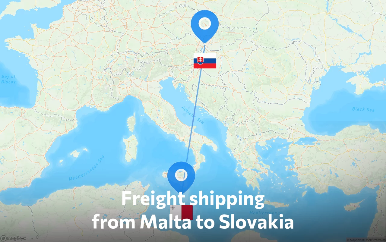 Shipping route from Malta to Slovakia