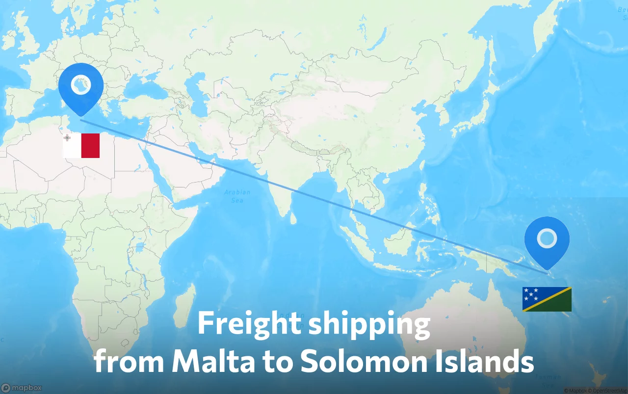 Shipping route from Malta to Solomon Islands