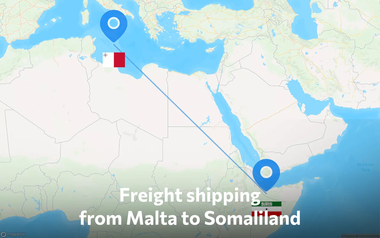 Shipping route from Malta to Somaliland