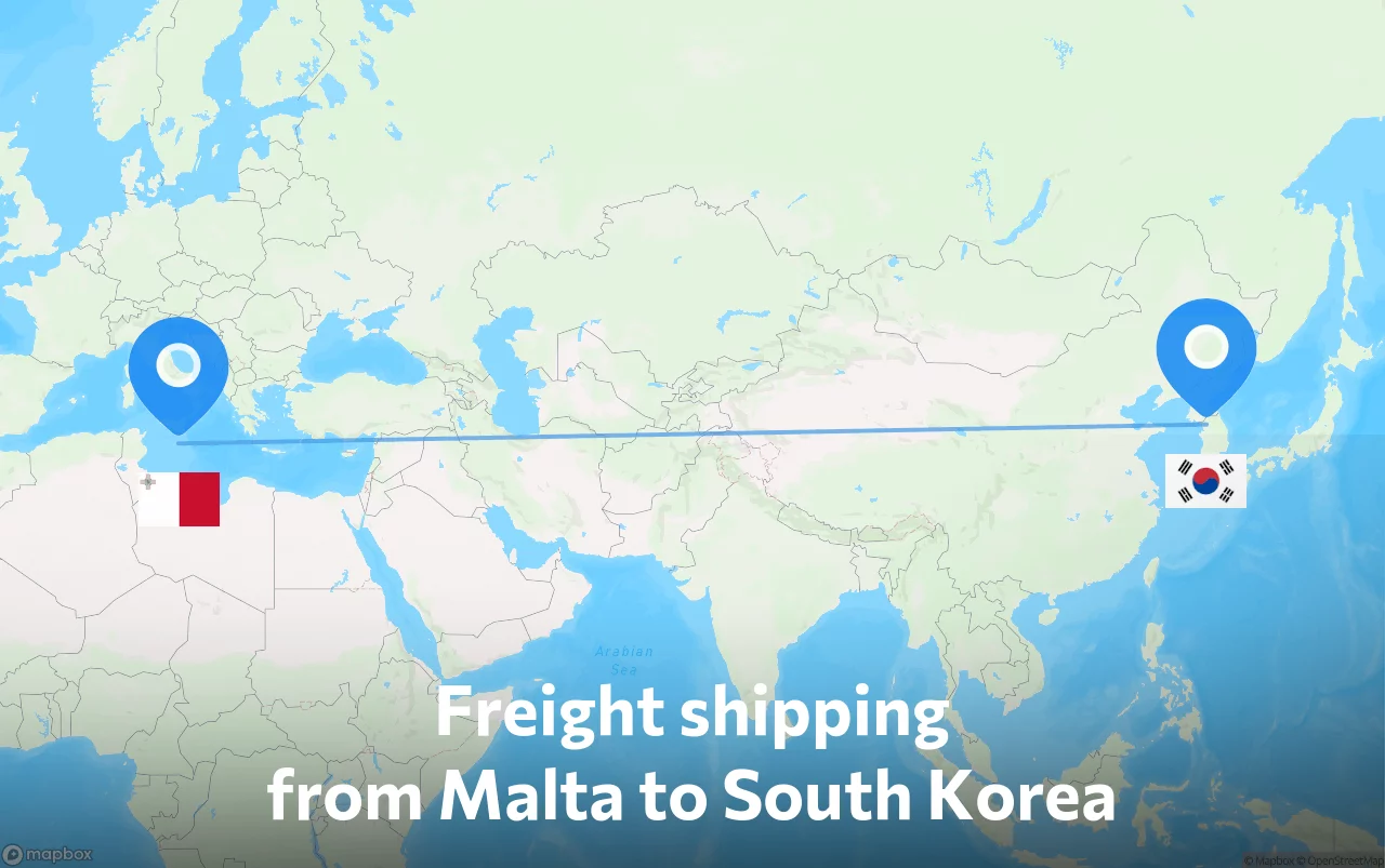Shipping route from Malta to South Korea