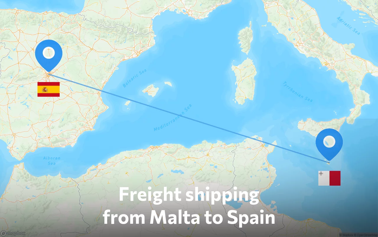 Shipping route from Malta to Spain