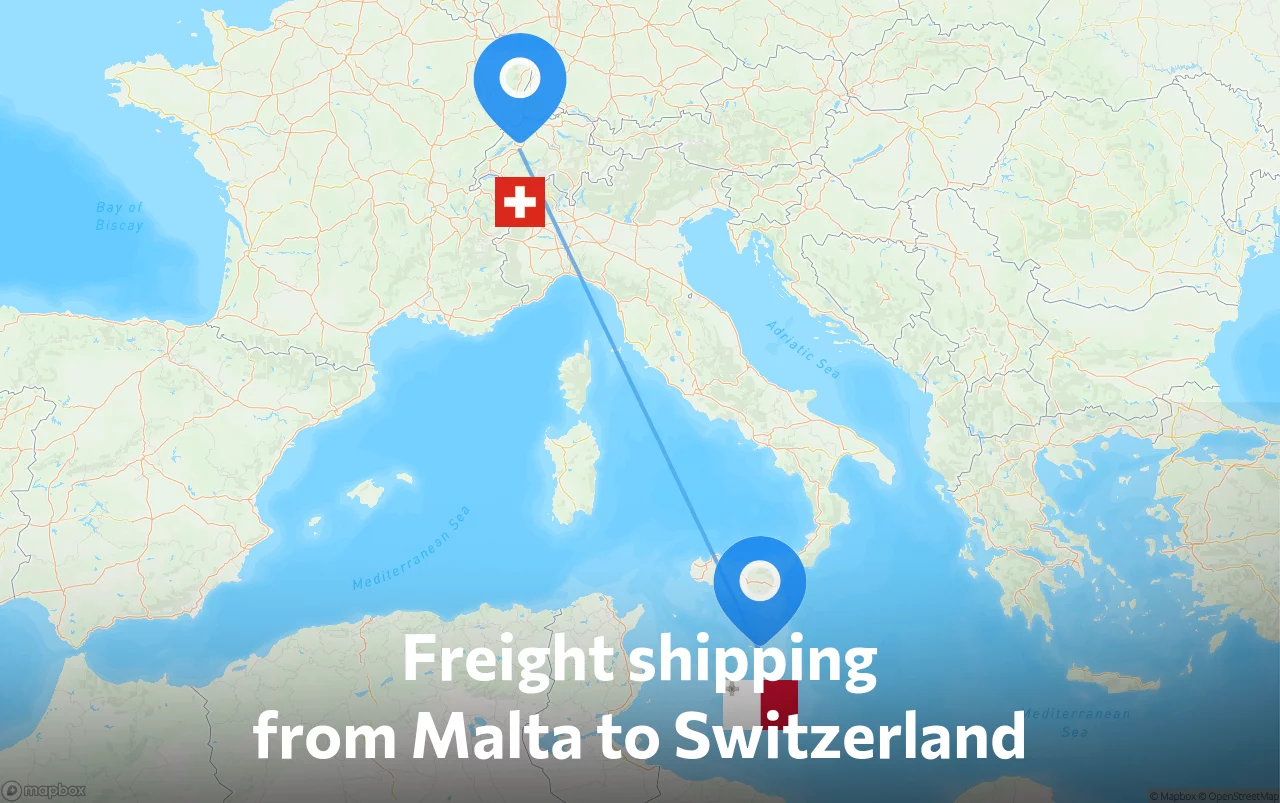 Shipping route from Malta to Switzerland