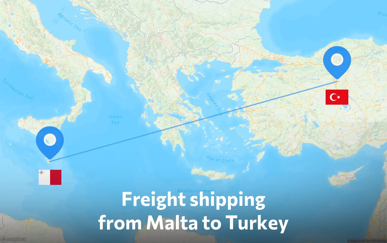 Shipping route from Malta to Turkey