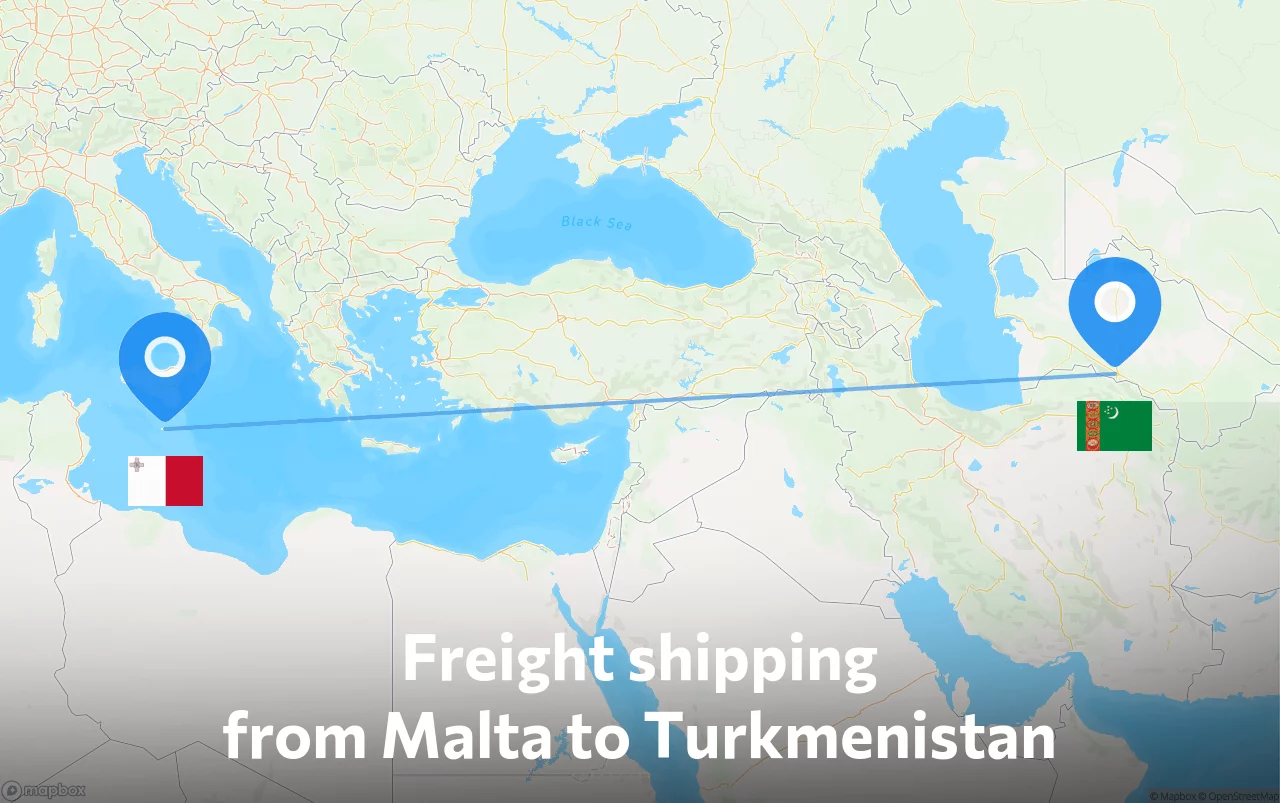 Shipping route from Malta to Turkmenistan