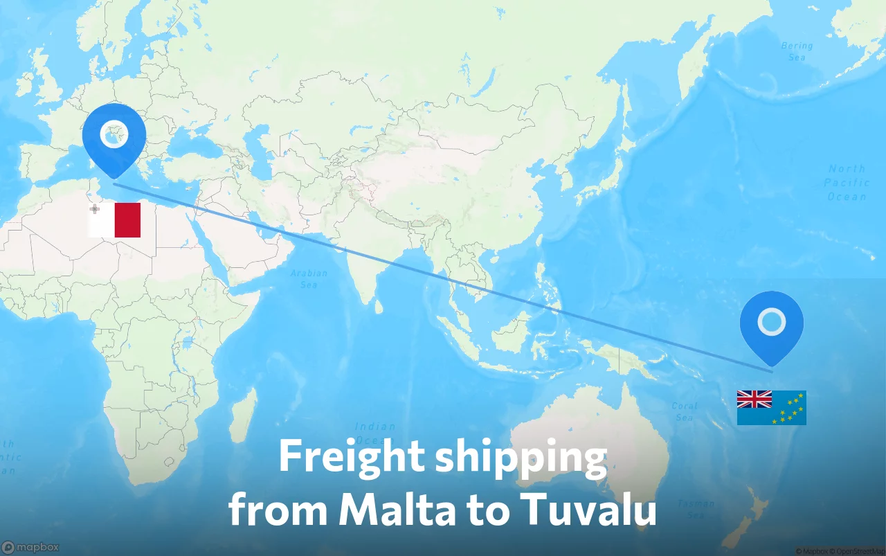 Shipping route from Malta to Tuvalu