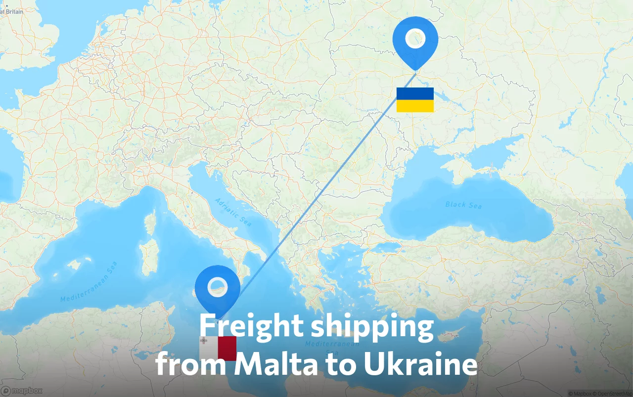 Shipping route from Malta to Ukraine