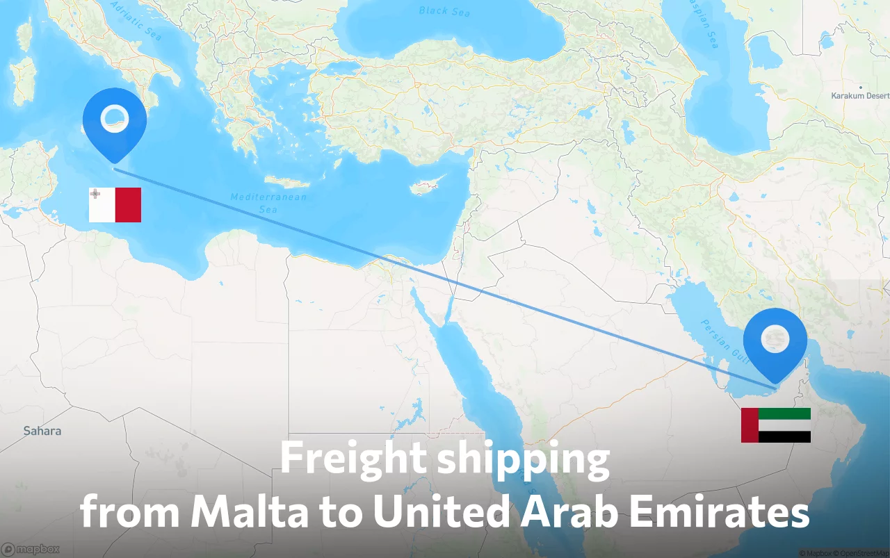 Shipping route from Malta to United Arab Emirates