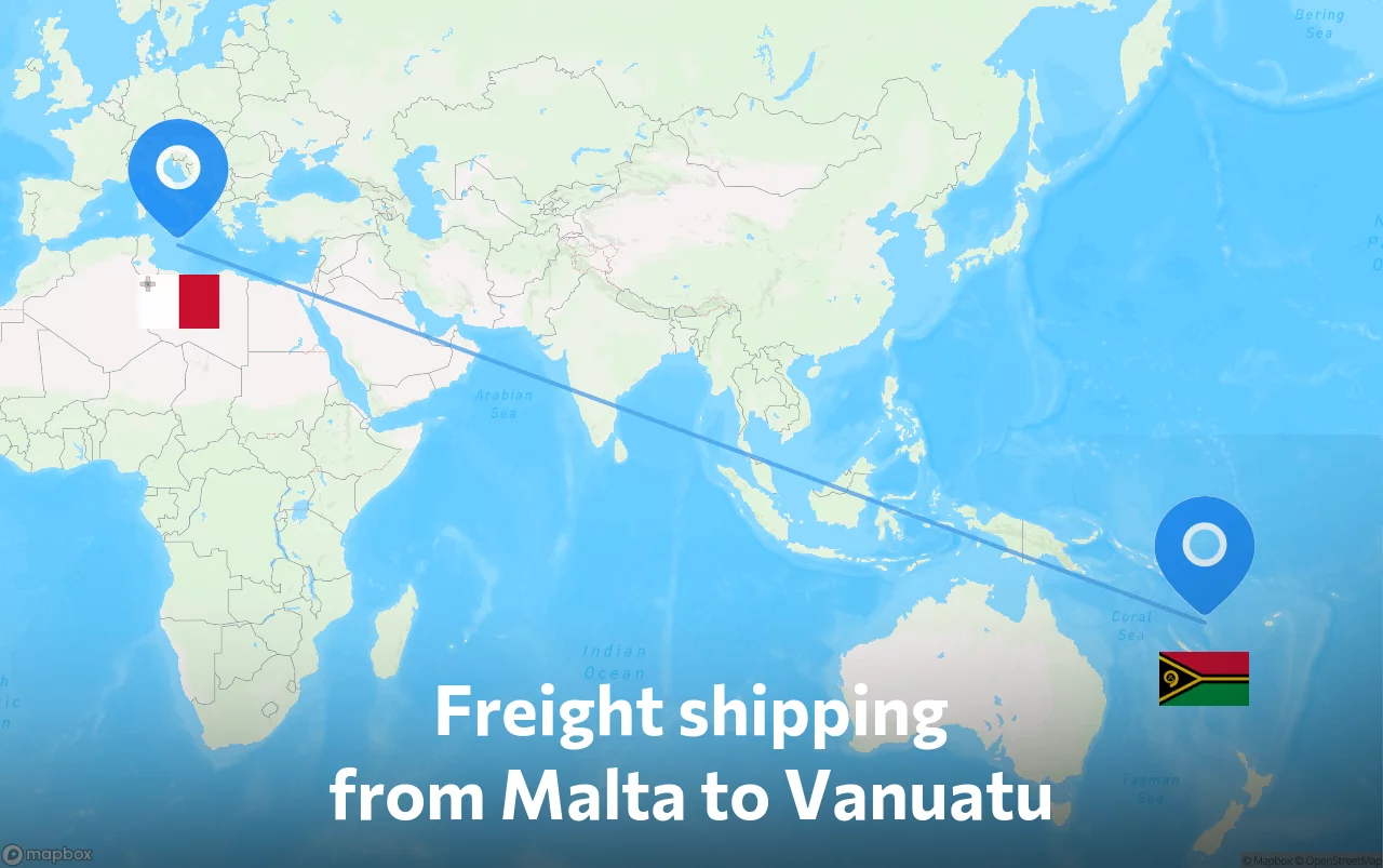 Shipping route from Malta to Vanuatu