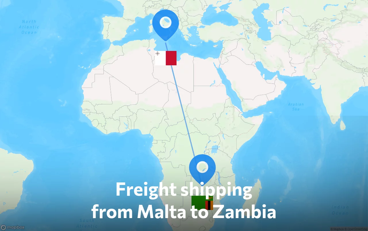 Shipping route from Malta to Zambia