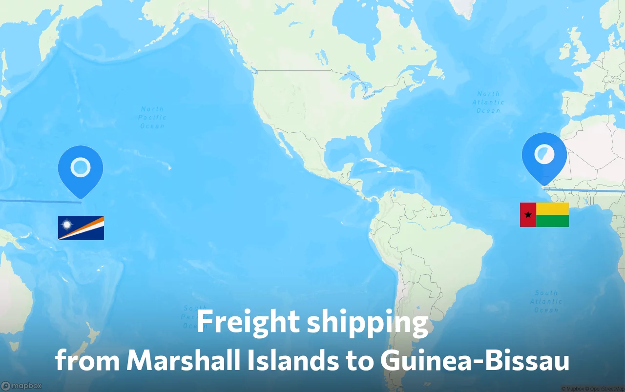 Shipping route from Marshall Islands to Guinea-Bissau