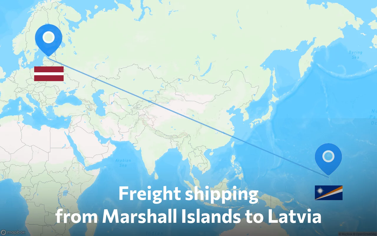 Shipping route from Marshall Islands to Latvia
