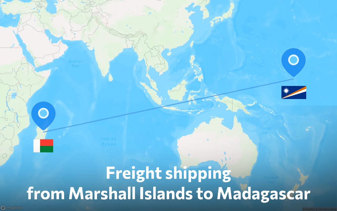 Shipping route from Marshall Islands to Madagascar