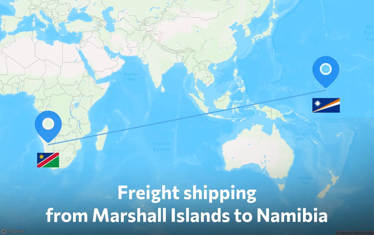 Shipping route from Marshall Islands to Namibia