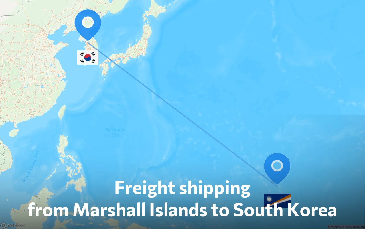 Shipping route from Marshall Islands to South Korea