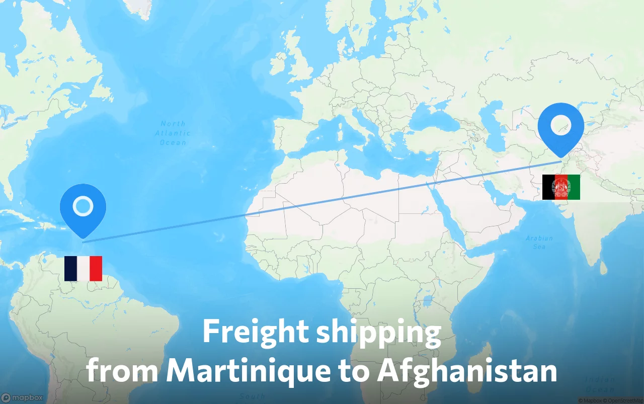 Shipping route from Martinique to Afghanistan