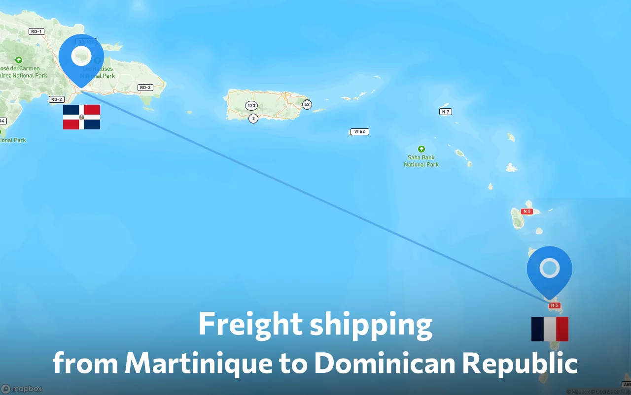 Shipping route from Martinique to Dominican Republic