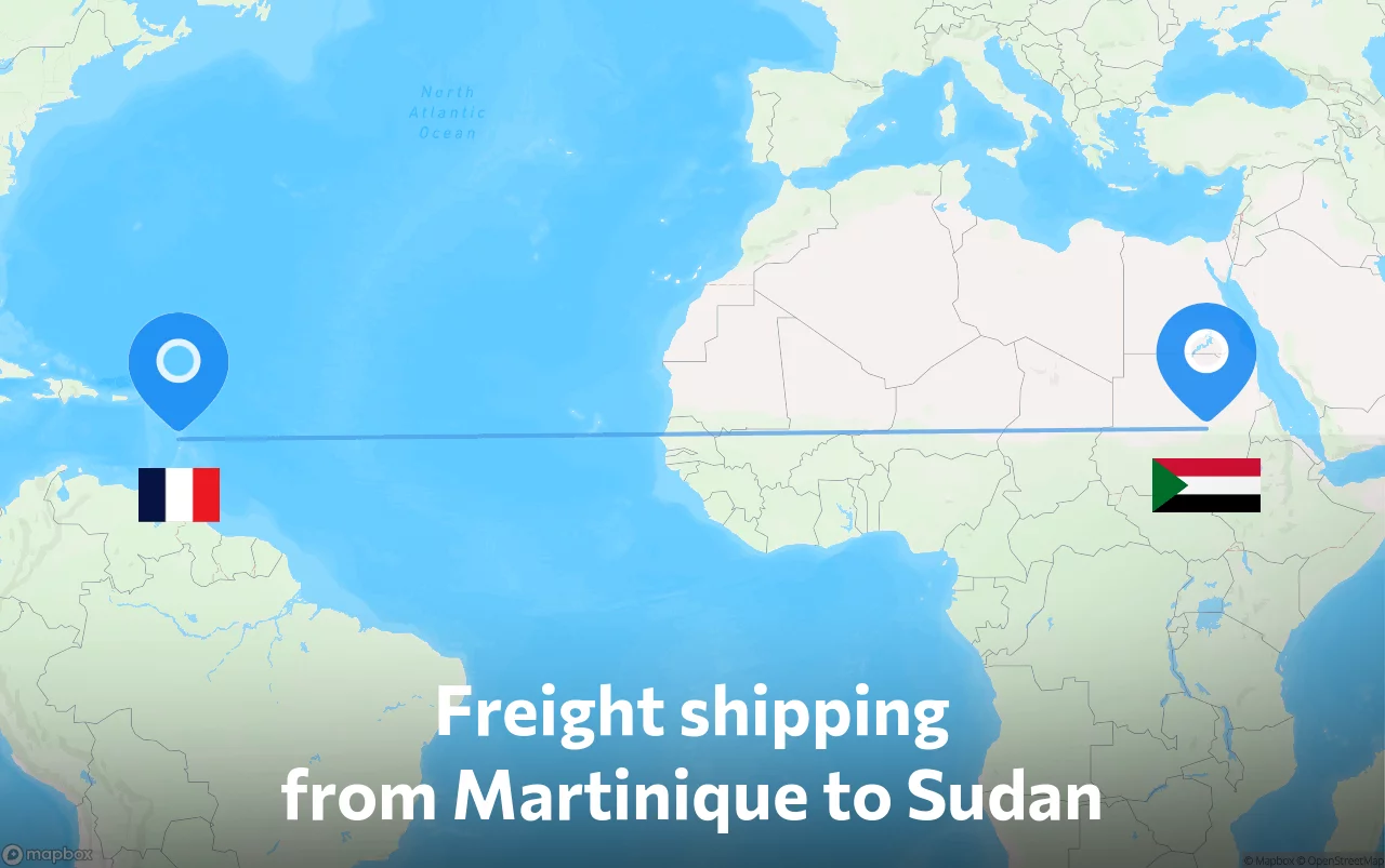 Shipping route from Martinique to Sudan