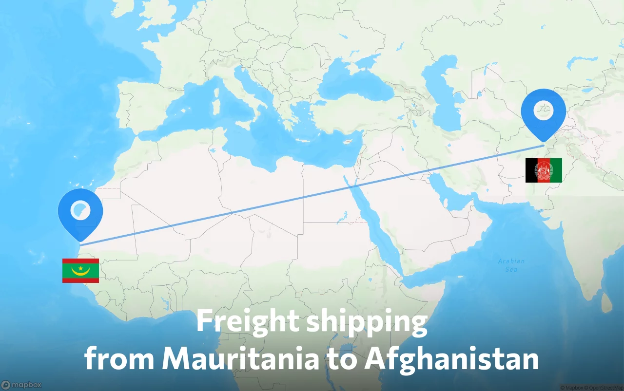 Shipping route from Mauritania to Afghanistan