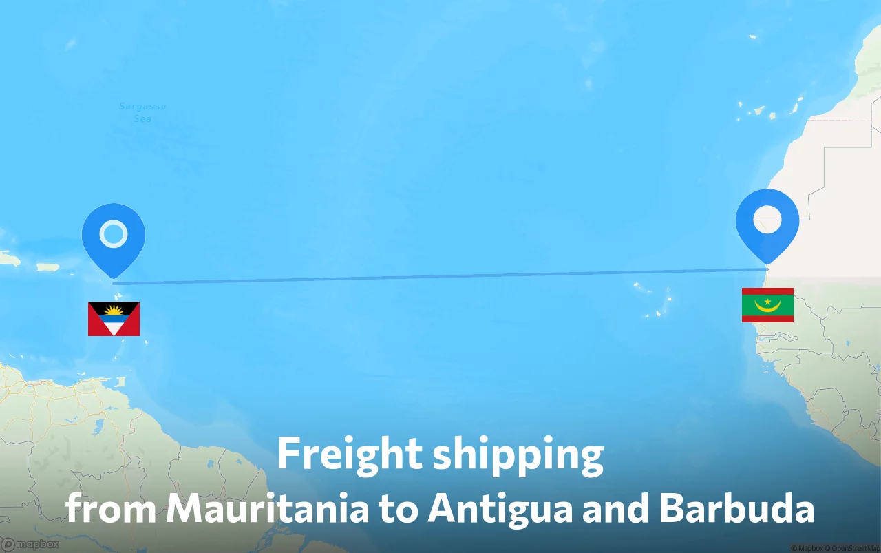 Shipping route from Mauritania to Antigua and Barbuda