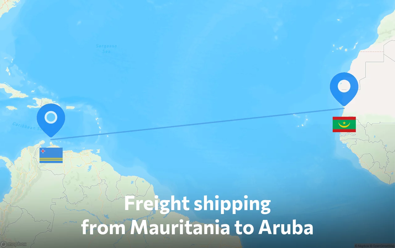 Shipping route from Mauritania to Aruba