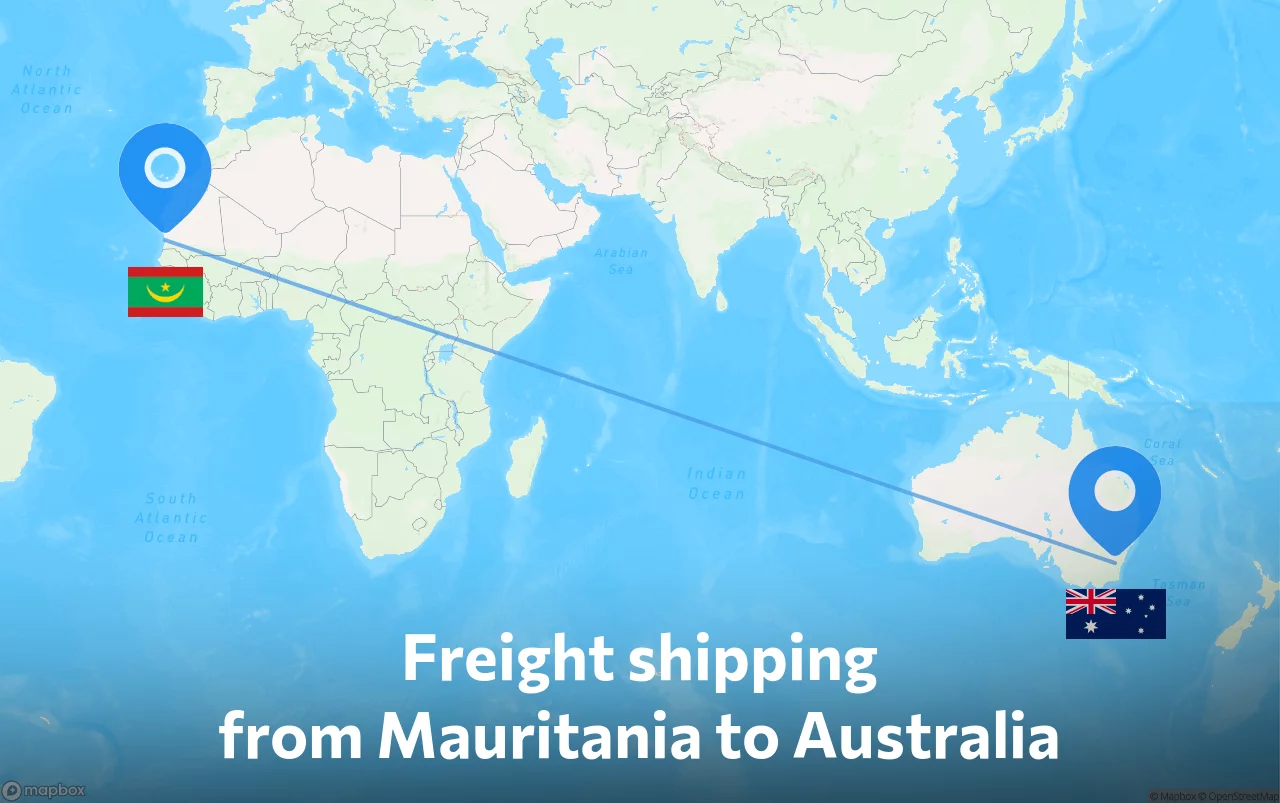 Shipping route from Mauritania to Australia
