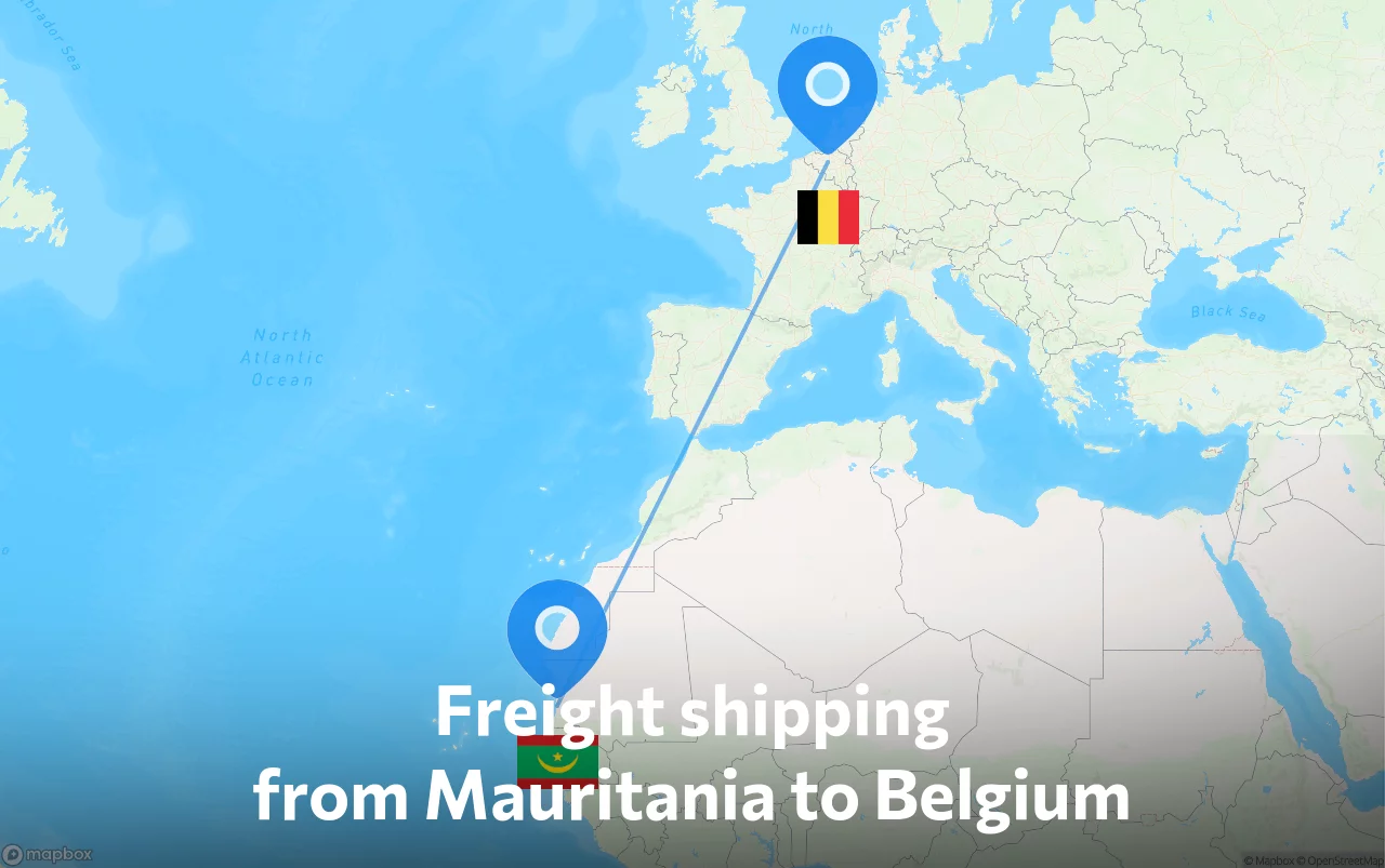 Shipping route from Mauritania to Belgium