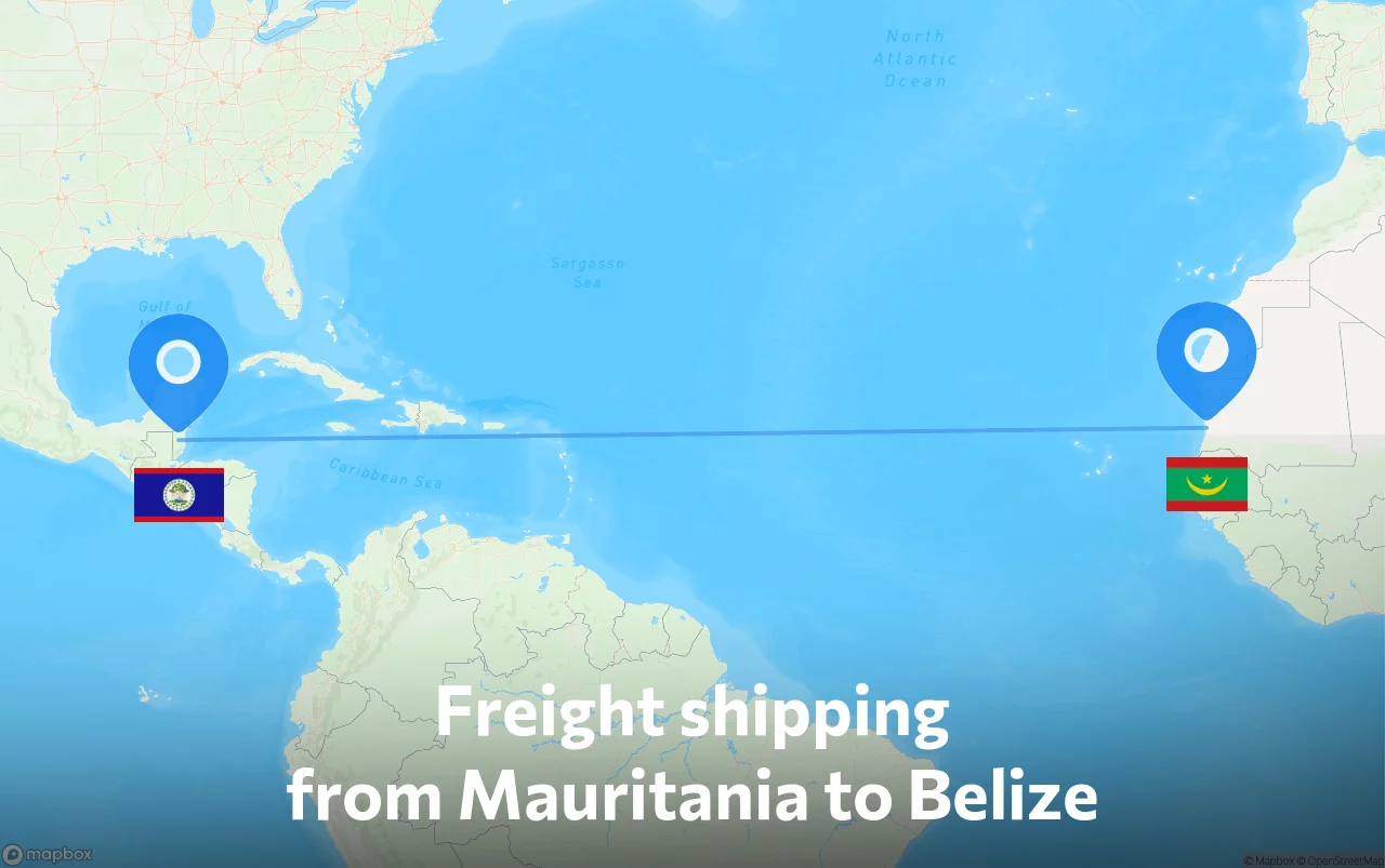 Shipping route from Mauritania to Belize