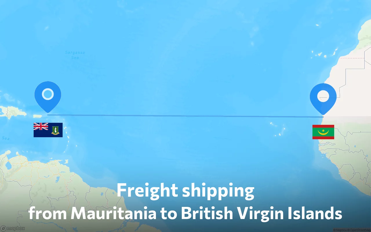 Shipping route from Mauritania to British Virgin Islands