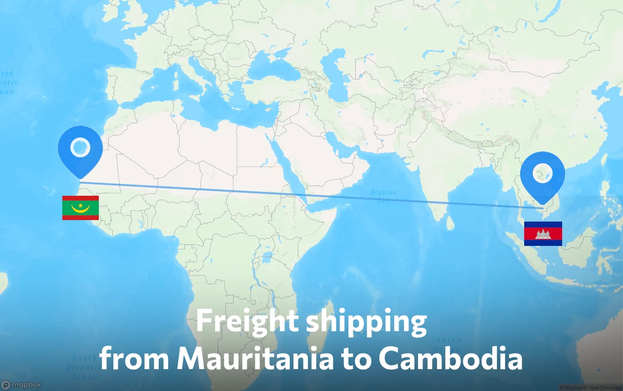 Shipping route from Mauritania to Cambodia