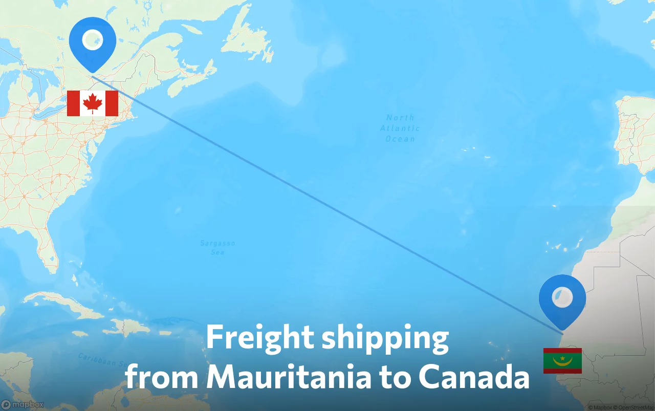 Shipping route from Mauritania to Canada