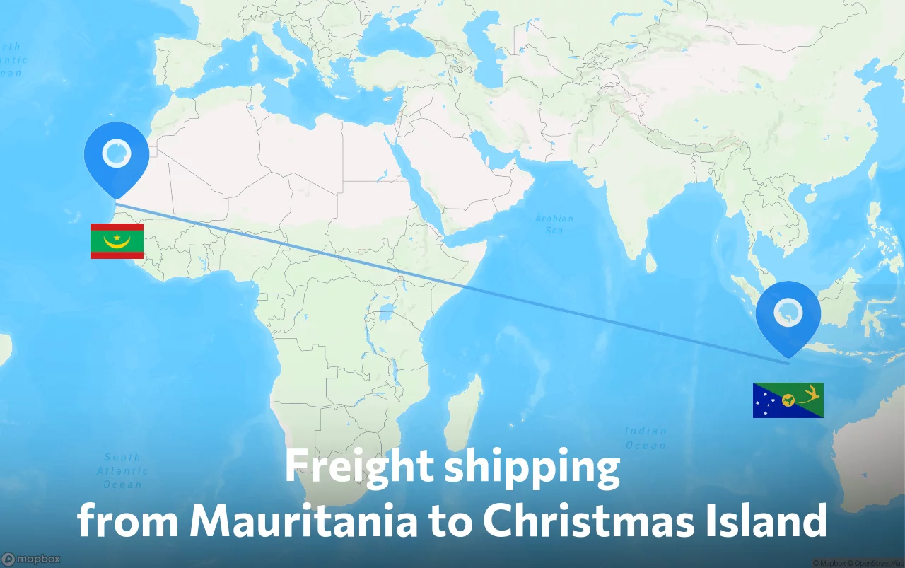 Shipping route from Mauritania to Christmas Island