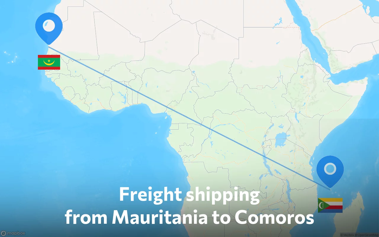 Shipping route from Mauritania to Comoros