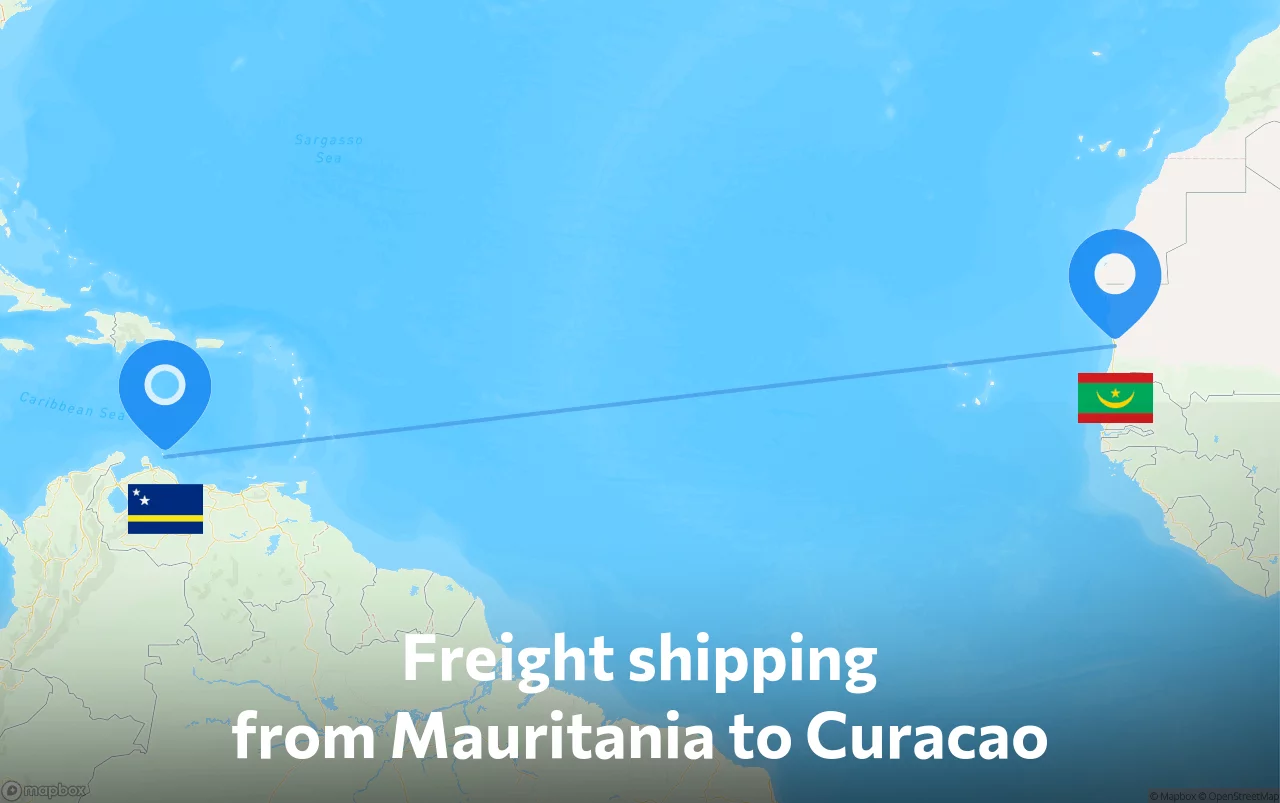 Shipping route from Mauritania to Curacao