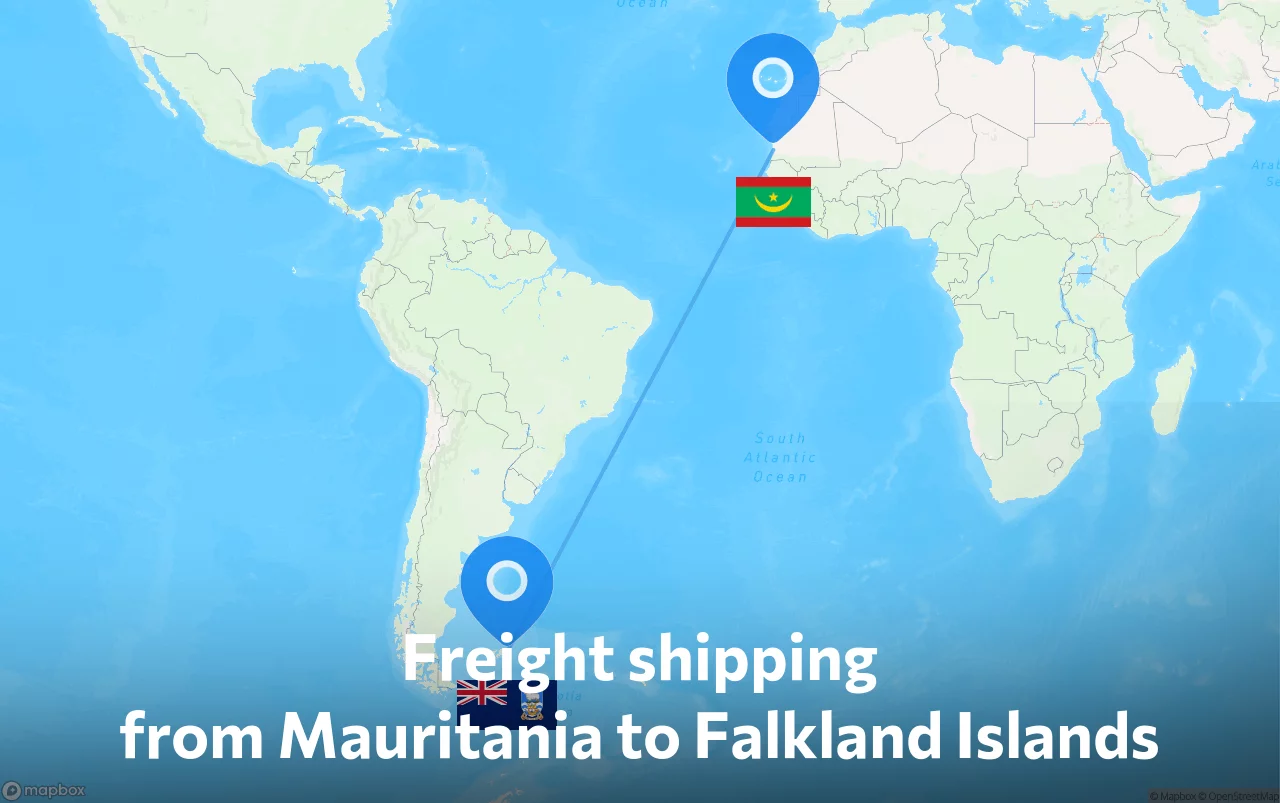 Shipping route from Mauritania to Falkland Islands