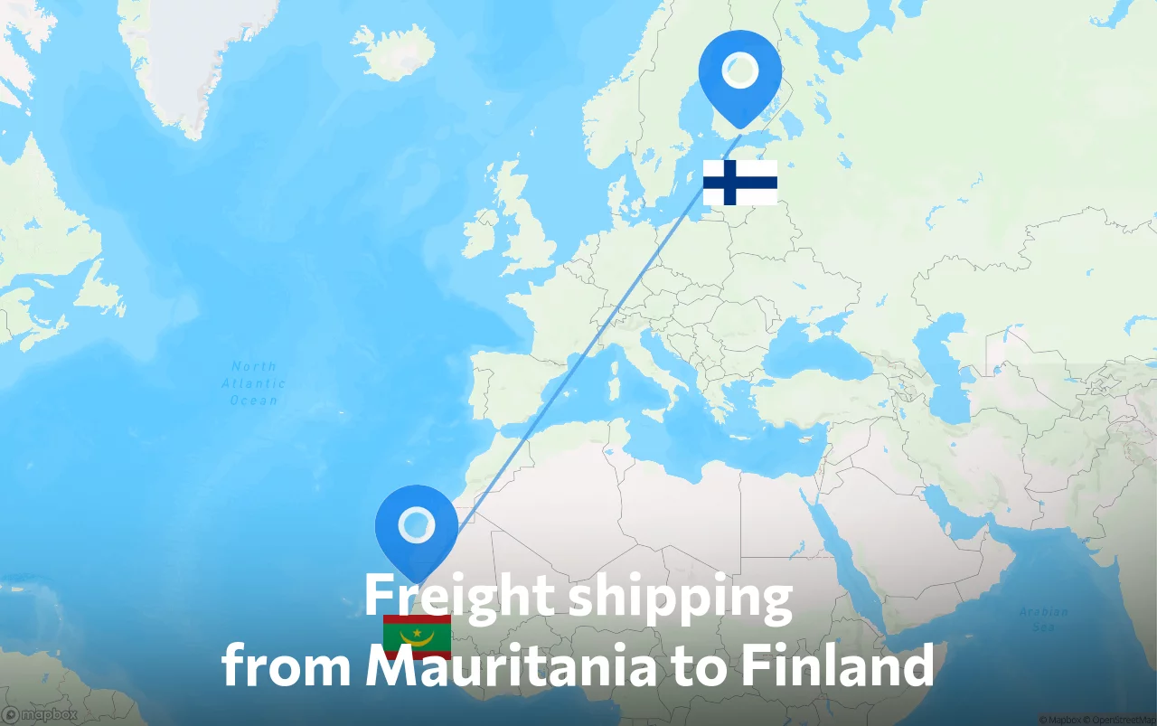 Shipping route from Mauritania to Finland