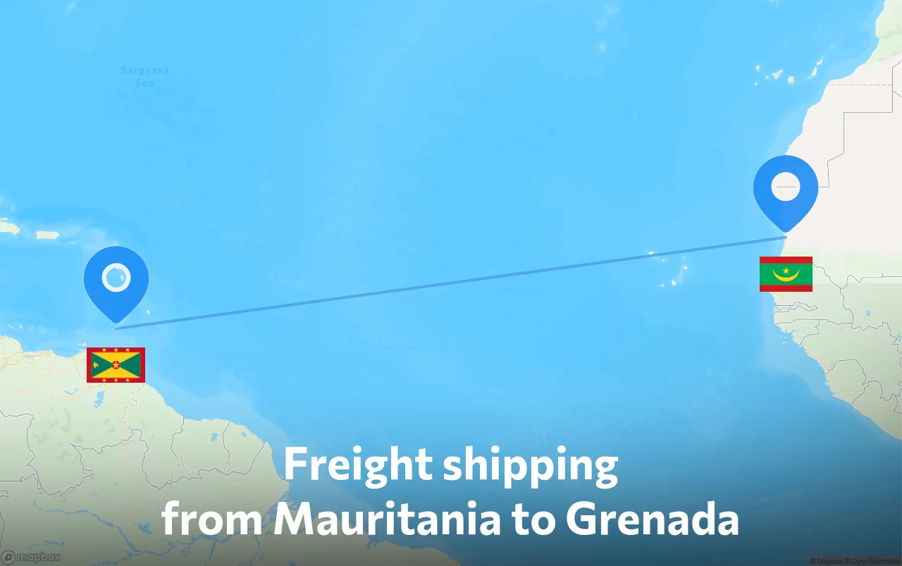 Shipping route from Mauritania to Grenada