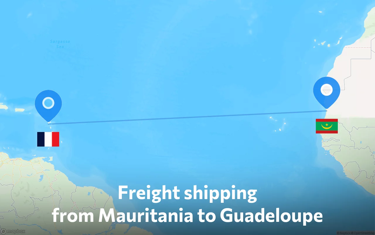 Shipping route from Mauritania to Guadeloupe
