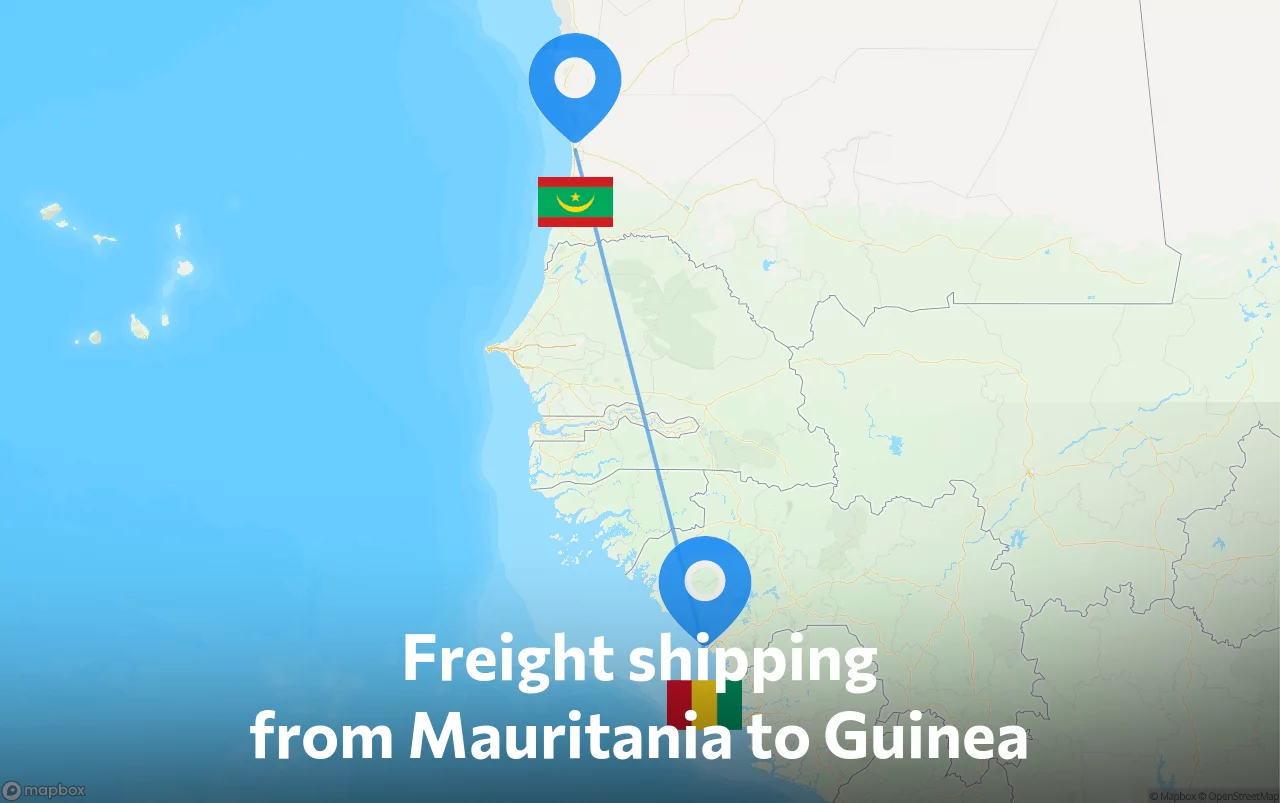 Shipping route from Mauritania to Guinea